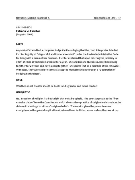 List of case digests of estrada vs. escritor .